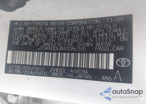 2010 Toyota Prius Iii z USA, uszkodzony, nr VIN JTDKN3DU8A0086345